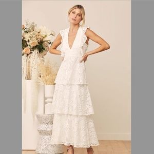 Lulus - Molinetto White Lace Ruffled Tiered Sleeveless Maxi Dress